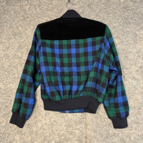 Vintage La Chic Jobis Plaid Bomber Jacket Blue Green Black Checkered Zip Up 36 - Picture 13 of 14